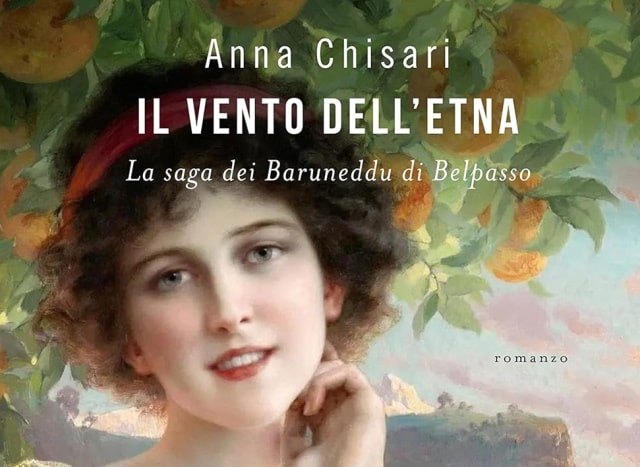 Sulla copertina de Il vento dell'Etna di Anna Chisari c'è il ritratto ottocentesco di una bella giovane donna al riparo sotto un albero di arance