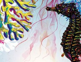 Sulla copertina di Sirene di Emilia Hart è rappresentato un fondale marino molto colorato, in cui spiccano coralli, conchiglie, alghe e cavallucci marini