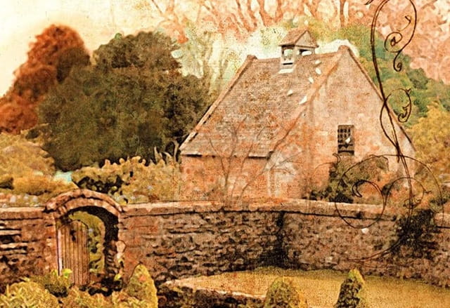Sulla copertina de Il giardino dimenticato di Kate Morton è raffigurato un tipico cottage inglese, circondato da un giardino che in parte è delimitato da un muro con un cancello