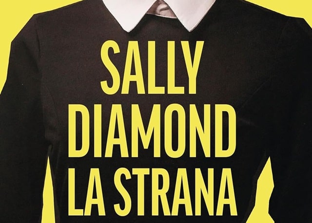 Sulla copertina di Sally Diamond la strana di Liz Nugent c'è l'immagine di una donna, ritratta dal mento in giù, vestita di nero con un colletto bianco, e in posa molto educata