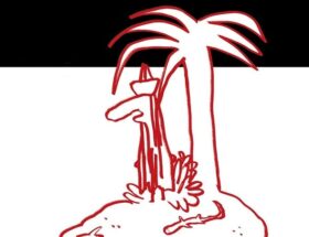 Sulla copertina del graphic novel L'isolo di Maicol & Mirco c'è uno scarabocchio dell'autore, che ritrae un uomo solo sotto una palma, su una piccola isola deserta