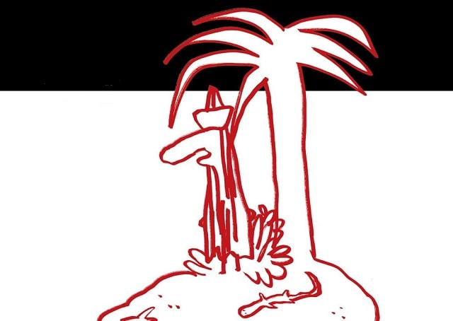 Sulla copertina del graphic novel L'isolo di Maicol & Mirco c'è uno scarabocchio dell'autore, che ritrae un uomo solo sotto una palma, su una piccola isola deserta