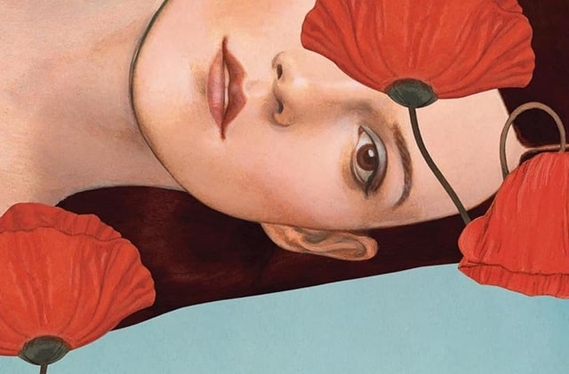 Sulla copertina di Tutta la vita che resta di Roberta Recchia ci sono le illustrazioni di due giovani donne circondate da papaveri rossi