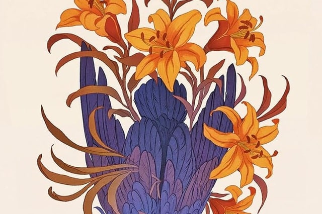 Sulla copertina di Un uccellino mi ha detto di Susan Fletcher è illustrato un uccellino blu a testa in giù, da cui nascono fuori dorati
